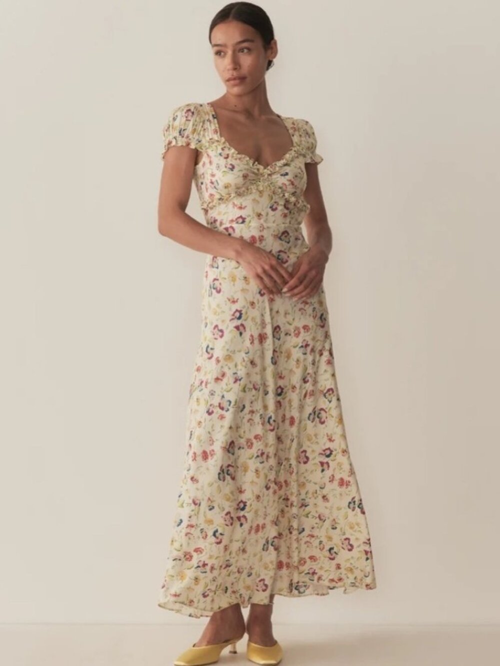 NEW DOEN Valerine SIlk Blend Dress Windswept Blooms Cream Floral | US XS - Picture 3 of 16